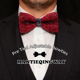 Mantieqingway Bow Ties for Men, Pre Tied Sequin Diamond Bowties with Adjustable Length for Party Wedding Banquet Gift (Red)