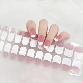 LIFOOST Gel Nail Art Wraps French Tip White Jelly Pink Adhesive Nail Stickers 22 Polish Strips Art Manicure Kits for DIY at Home