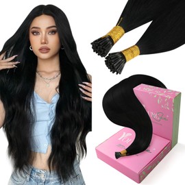 YoungSee Itip Human Hair Extensions Black 18In I Tip Extensions Jet Black Itips Hair Extensions Real Human Hair for Women Cold Fusion Hair Extensions Tip Hair Extensions Real Human Hair Silky 60s 50g
