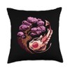 Yinyang Koi Fish and Sakura Tree Design Throw Pillow