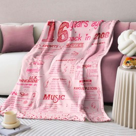 Sweet 16 Birthday Gifts for Girls 16th Birthday Decorations Big Sister Gifts for Little Girls Sweet 16 Gift Ideas for Daughter Sister Bestie Soft Throw Blanket Back in 2008-60x50 Inch - Pink