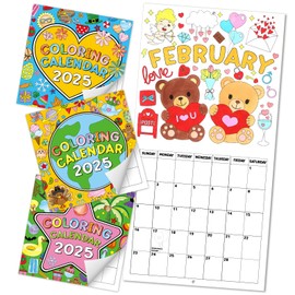 Sinload 3 Pcs Coloring 2025 Calendar 12 x 12 Inches Kids Calendar 2025 Wall Calendar with Unique Illustrated Images for Kids Home Schooling Classroom Family Use