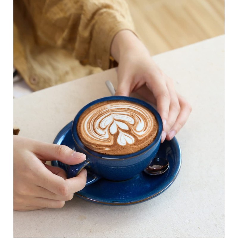LE TAUCI 8 oz Cappuccino Cups with Saucers, Ceramic Large