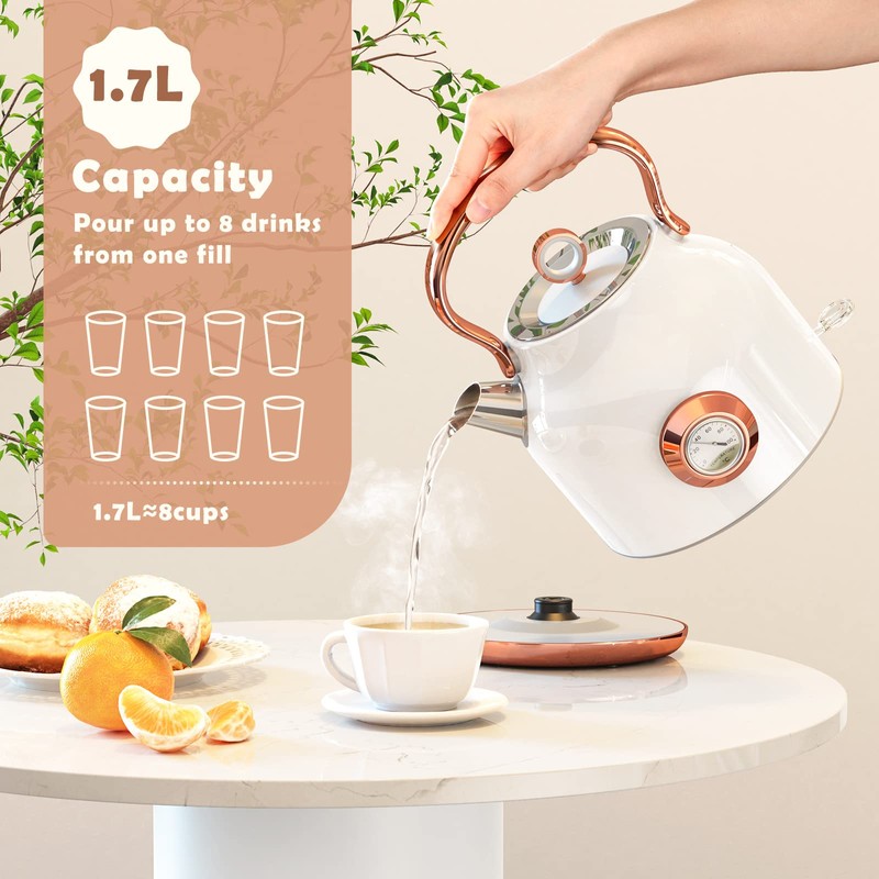 Retro Electric Kettle, 1.7L Stainless Steel Tea Kettle with Large