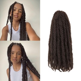 Auxemuen Marley Twist Braiding Hair Senegalese Twsit Hair Cuban Twist Hair Afro Kinky Curly Twist Crochet Hair Synthetic Hair Extensions for Women (4#, 14 Inch (Pack of 6))