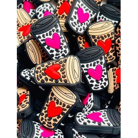 When Your Heart Beats Slow Silicone Focal Beads | Coffee Cup Beads | Focal Beads | Heart Bead | Silicone Beads - Color: Brown & Black