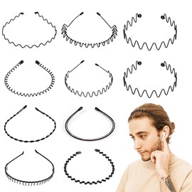 Men's Headband, 10 Pieces, Hair Band, Men's Headband, Women's Thin Serrated Headband Black Men for Sports, Fitness