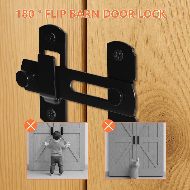 KOVOSCH 180° Degree Flip Sliding Barn Door Lock (180° Barn