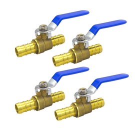 Hooshing 4PCS 3/4" PEX Ball Valve Full Port Shut Off Valve Pex Barb Water Valve Brass Water Stop Fittings