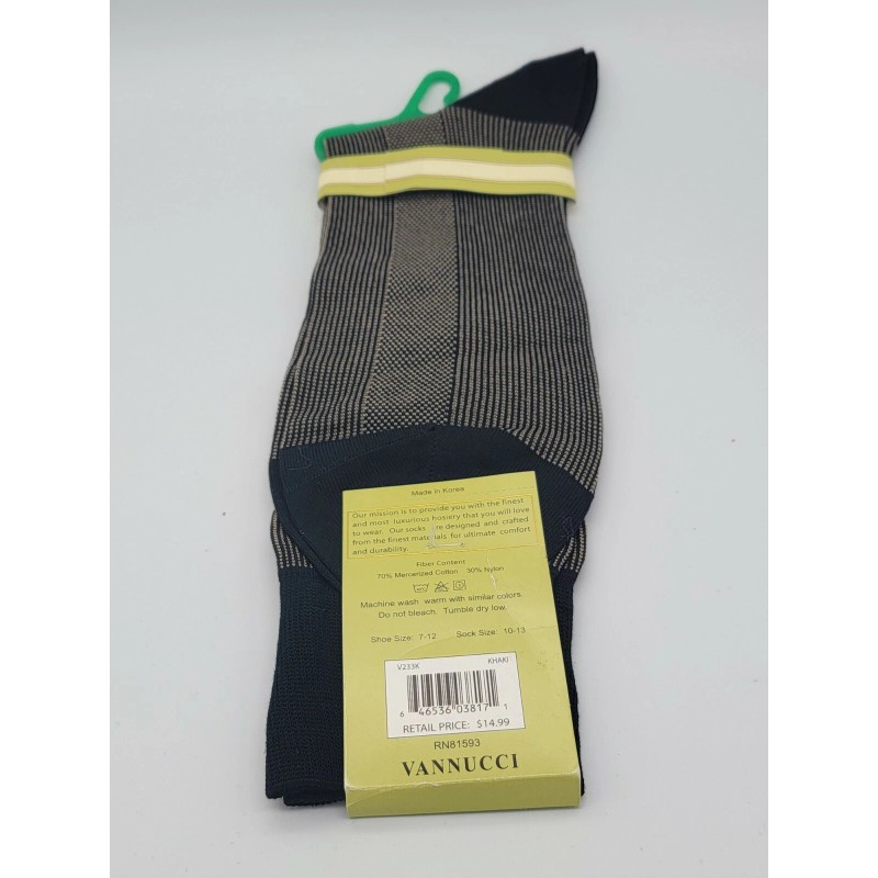 Vannucci Designer Dress Socks Mens 10-13 KHAKI/BLAK DOTS