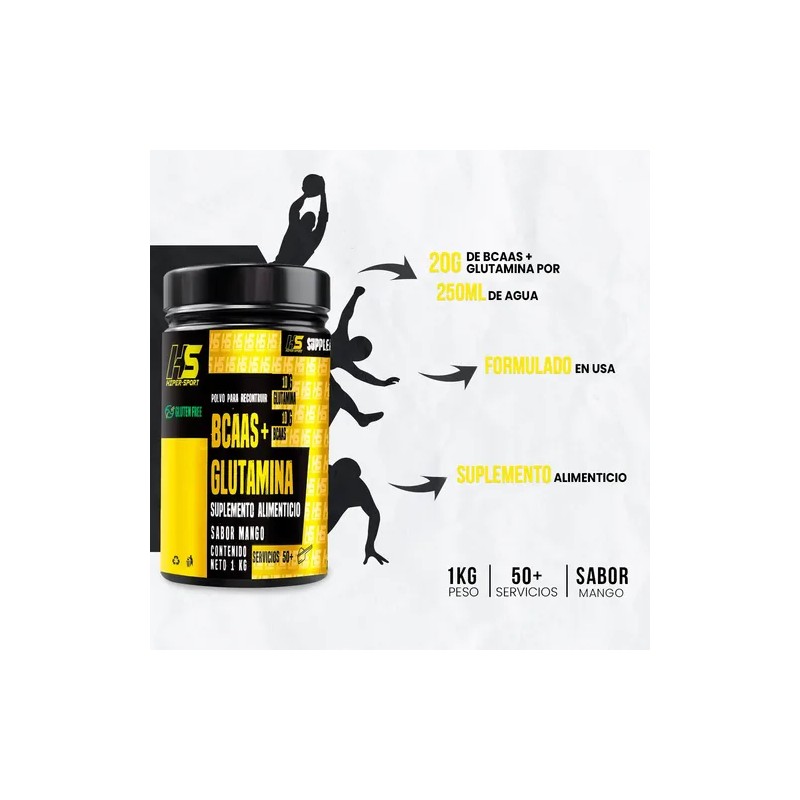 Aminoácidos Bcaas Glutamina Hiper Sport 1kg Varios Sabores