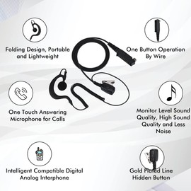 Wireless Walkie Talkie PTT Headset, Comfortable In-Ear Headphones with Ear Hook, Both Right and Left Ear STP9000 Speaker Ear Hook Hands-Free Handsfree for
