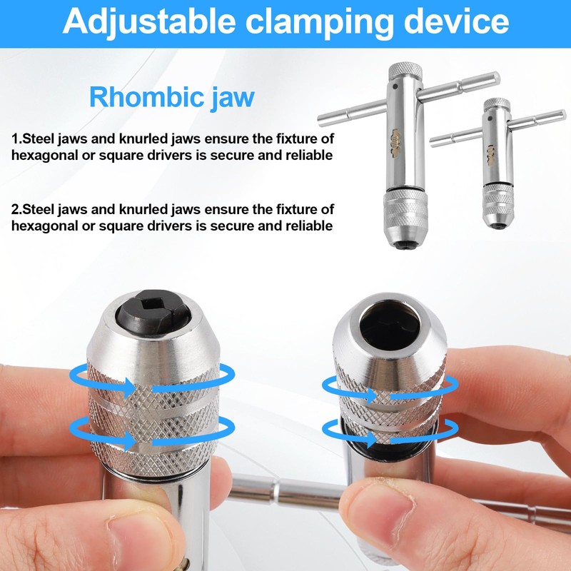 Pack of 2 T-Handle Tap Wrenches, Ratchets, Adjustable Ratchet Taps,