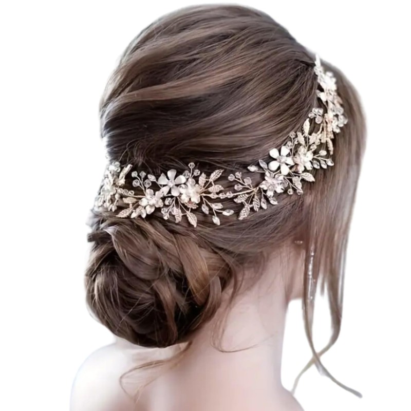 Abc Style Diadema Novia Dorada Flores para Pelo Fiesta Mujeres