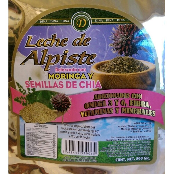 DINA Distributions Canary Seed Milk Powder w/Moringa Complex & Chia Seeds ( Leche de Alpiste y Chia