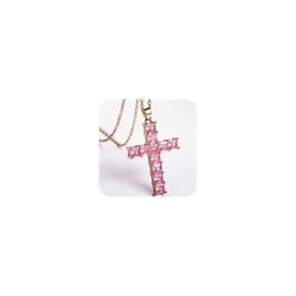 KOICCVQQ Charm White Gold Inlaid Pink Diamond Cross Necklace Aristocrat Exquisite Shiny Design Faux Simulated Diamond Fashion Trend Classical Elegant Dignified Novel Style Totem Necklace Style 4
