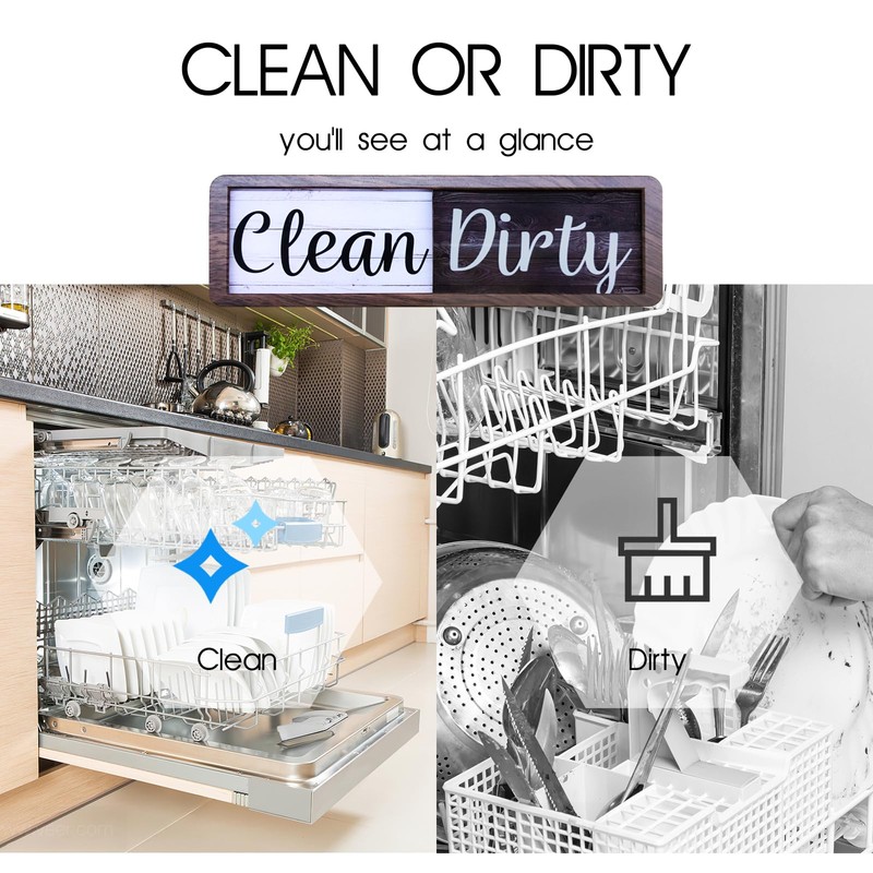 Dishwasher Magnet Delicate Wood Structure, Clean Dirty Sign Indicator with