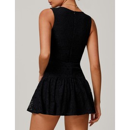 AEEZO Womens High Neck Retro Tennis Dress Sleeveless Lace Golf Athletic Dress Build in Shorts Mini Dresses Black