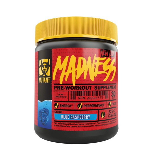 Mutant Madness - Redefines the Pre-Workout Experience and Takes it to a Whole New Extreme Level, Engineered Exclusively for High Intensity Workouts, 225g – Blue Raspberry