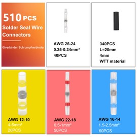 Pack of 510 Solder Connectors, Heat Shrink Connector Set, Car Cable Connector, Waterproof, Solder Sealing Wire Connector, Transparent Crimp Connector Set for Car, Marine, Boat