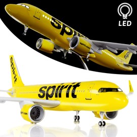 Lose Fun Park 1:80 Scale Large Airplane Model Spirit Airlines Airbus 320 Plane Model Diecast Airplanes with LED Light for Collection or Gift (Spirit Plane)