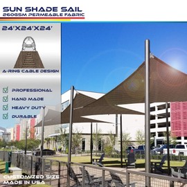 Windscreen4less 24' x 24' x 24' Sun Shade Sail with A-Ring Wire Rope Triangle Outdoor Shade Cover for Deck Backyard Patio Garden (Brown)