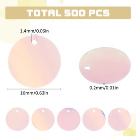 SUNNYCLUE 1 Box 500Pcs Round Sequins Flat Paillettes Bulk 15mm Plastic PVC Colorful Iridescent Applique Art Glitters Hole Loose Mini Sequin for Sewing Crafting DIY Embroidery Ornaments Accessories