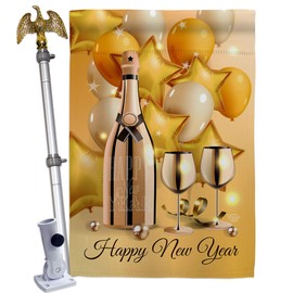 Ornament Collection Golden New Year House Flag Eagle Set Winter Clock Countdown Champagne Party Fireworks Celebrate Decoration Banner Small Garden Yard Gift Double-Sided, Made in USA