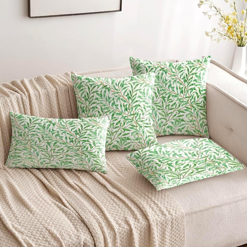 HUASHUZI Cushion Covers William Morris 40x40cm Green Leaf Decorations Double