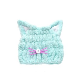 mdoahny Microfiber Hair Quick Drying Towel Wrap for Women Adults or Kids Girls, Cute Ears Bath Tool Hair Turban, Soft Absorbent Hair Dry Hat Lightweight Bouncy Hat Headscarf, Blue