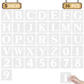 Stencils, 36 Pieces Alphabet Craft Stencils, Reusable Plastic Number Stencils, Letter Stencils for Painting on Wood, Wall, Fabric, Stone, Blackboard, Signage (12.5 cm)