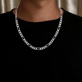 Silver Chain for Men, 3.5mm 925 Sterling Silver Figaro Chain 24 Inch