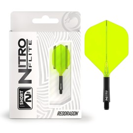 RED DRAGON Darts – Nitro Flite Integrated Flight & Shaft System – No.2 Shape and Design – Black & Yellow Colour, Short Length