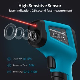 Tilswall Infrared Thermometer (Not for People) -50°C to 600°C IR Digital Laser Temperature Meter for Cooking/Barbecue/Pizza Oven/Freezer/Industry (Meat Thermometer Included)