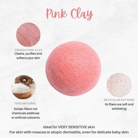 Leaf Care Co - Konjac Sponge - French Pink Clay- Sensitive Skin- Extra Soft- Premium Quality.