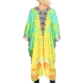 Sakkas 1824 - Alvita Women's V Neck Beach Dress Top Caftan Cover up with Rhinestones - FLM102-Multi - OS