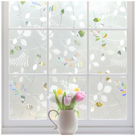 rabbitgoo Window Privacy Film, Frosted Glass Window Film, Stained Glass Removable Decorative Privacy Sticker, Non Adhesive UV Blocking Front Door Covering for Home, 3D Autumn Leaf, 11.8" x 157.4"