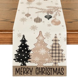Artoid Mode Brown Pine Trees Snowflake Merry Christmas Table Runner, Winter Xmas Holiday Kitchen Dining Table Decoration for Home Party Decor 13x72 Inch