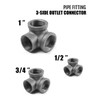 AGUTEA Right Angle Black Malleable Iron Tee Fitting 3-Way Side