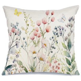 AACORS Spring Pillow Cover 16x16 Inch Floral Butterfly Decorations Seasonal Farmhouse Summer Pillow Case Decor for Sofa Couch AA481-16