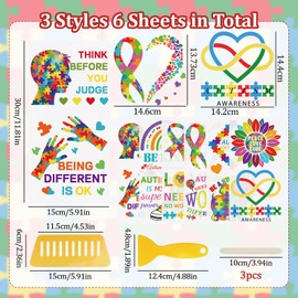 WANDIC 6PCS Rub On Transfer Stickers, Autism Theme Transfer Decals Autism Awareness Stickers for Furniture Scrapbooking Window, 15 * 30cm