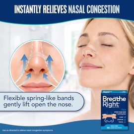 Breathe Tiras nasales derechas, grandes, 1 Pack (30 strips)