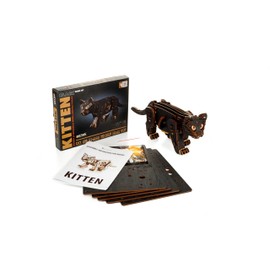 EWA Eco-Wood-Art Black Kitten Mechanical Wooden Kit with Spring Motor Available in 3 Colour Variations: Natural Wood, Black, Ginger