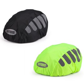2Pcs Bright Reflective Helmet Cover High Visibility Helmet Rain Cap Protective Cycling Strap Wristbands for Bike Motorcycle (Green Black)