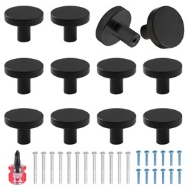 Haisheng 12 PCS Furniture Knobs, Cabinet Knobs, Matte Furniture Knobs Black, Metal Drawer Knobs, Door Knobs Modern Round Knob for Cabinet, Wardrobe with Long/Short Screws (Black)