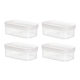 Emsa Optima 513556 x 4 Stackable Storage Containers for Dry Storage, Volume 0.45 Litres, Rectangular, White/Transparent, Set of 4