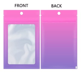 100 Pieces Smell Proof Resealable Bags, Gradient Color Packaging Bags with Clear Window for Small Business for Candy, Cookie, Lip Gloss, Food Storage, Pink Purple, 4 X 6 Inch