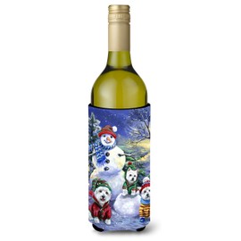 Caroline's Treasures PPP3208LITERK Westie Holiay Snowballs Wine Bottle Hugger Bottle Cooler Sleeve Hugger Machine Washable Collapsible Insulator Beverage Insulated Holder