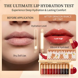 10 Colors Lip Gloss Set, Lip Stain Long Lasting Waterproof, Lip Tint Stain, Korean Lip Tint, Lip Gloss for Women, Lip Gloss Set, Lip Oil Stain, Cute Stuff, Non-Stick Cup, Vivid Color