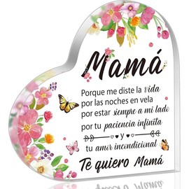 Spanish Dad Birthday Gifts - Regalos para Papa Heart  Plaque for Office Desk Decor Keepsake Paperweights Gifts for Dad in Spanish Christmas Father's Day Gifts for Dad from Daughter Son - Color: Mom